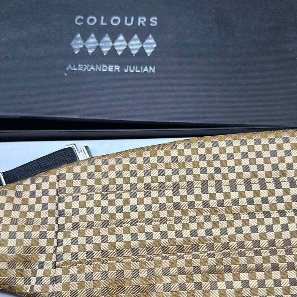 A cummerbund and matching tie set by Alexander Julian Geometric